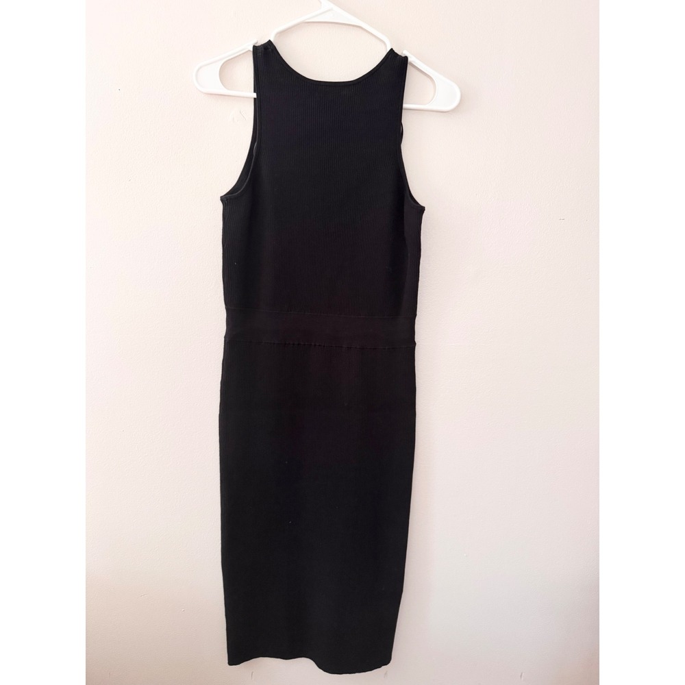 Saks Fifth Avenue Black Ribbed Midi Tank Dress Sleeveless Drawstring Waist S - Picture 4 of 7